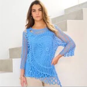 Roaman's Vibrant Blue Crochet Blouse